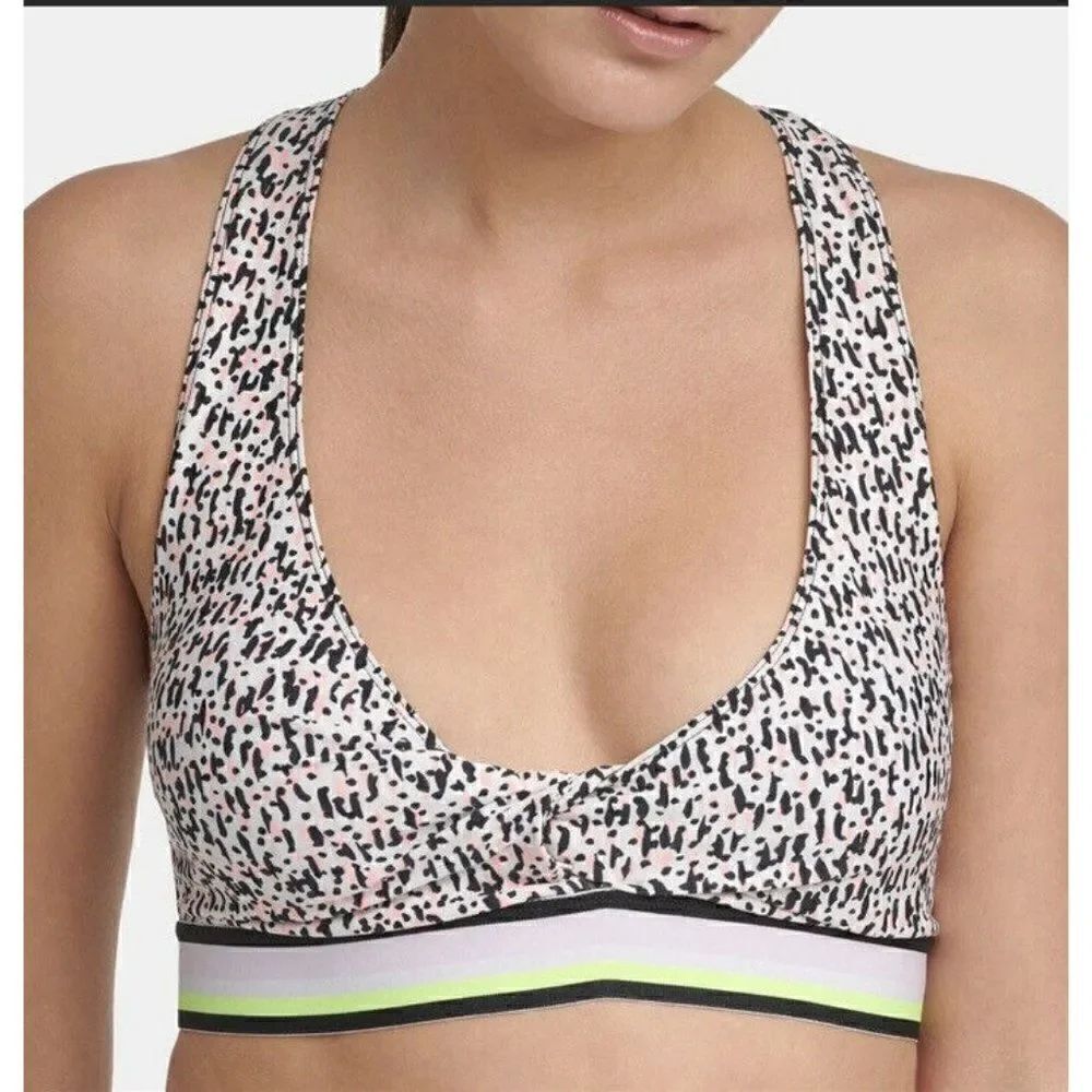 DKNY Sports Confetti Print Twist Front Bra w/ Removable Cups Large NWT